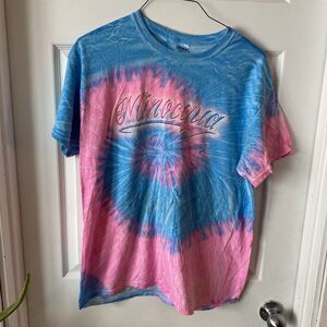 Minocqua Tie Dyed Shirt Women’s Size Large Pink Blue Purple T Shirt